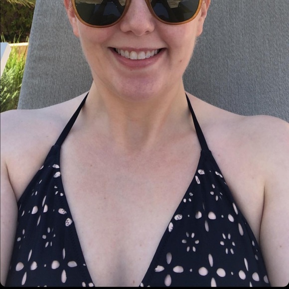 J. Crew Navy Eyelet Lasercut V-Neck Tie One Piece - Picture 8 of 8